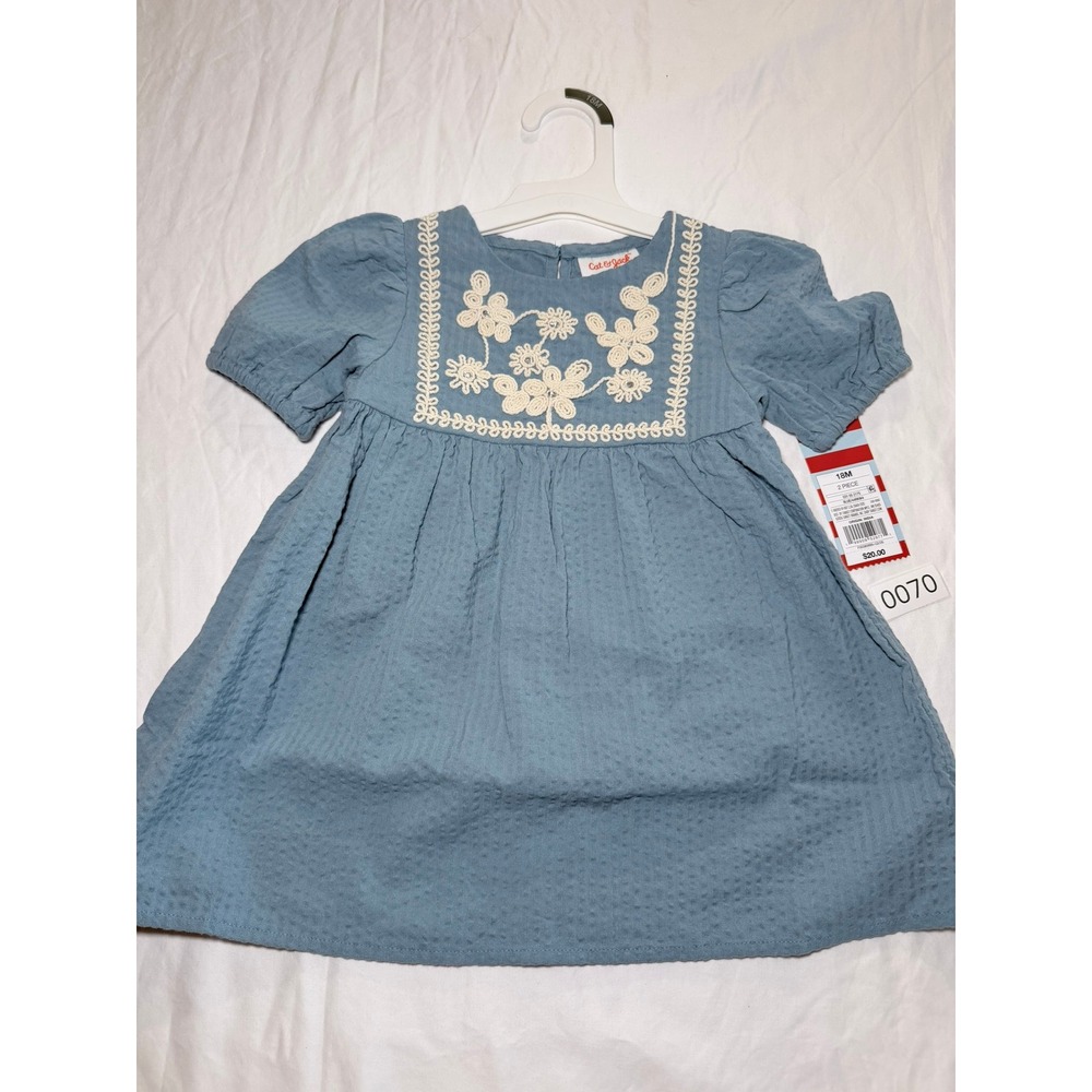 Cat & Jack Baby Girls Blue Embroidered Dress Set with Diaper Cover 18M NWT
